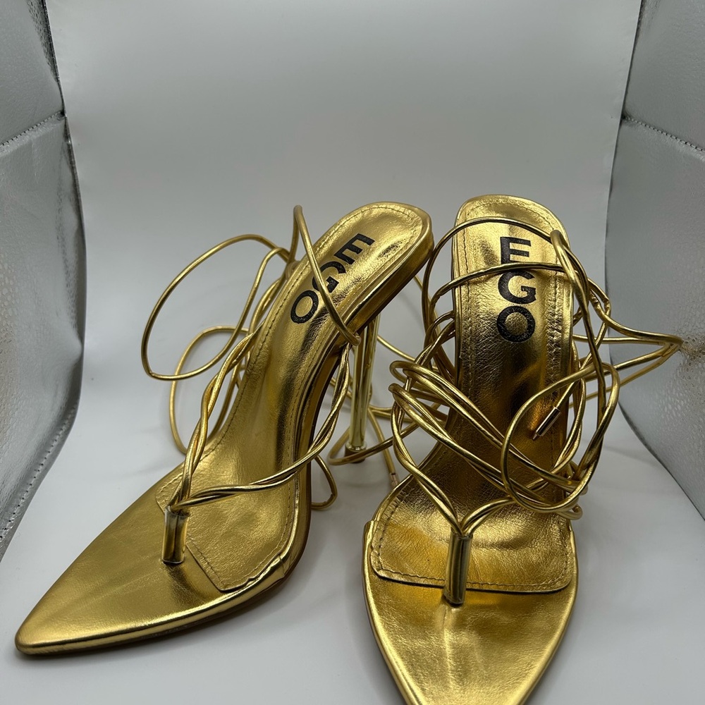 EGO Women's Gold Strap lace up heels